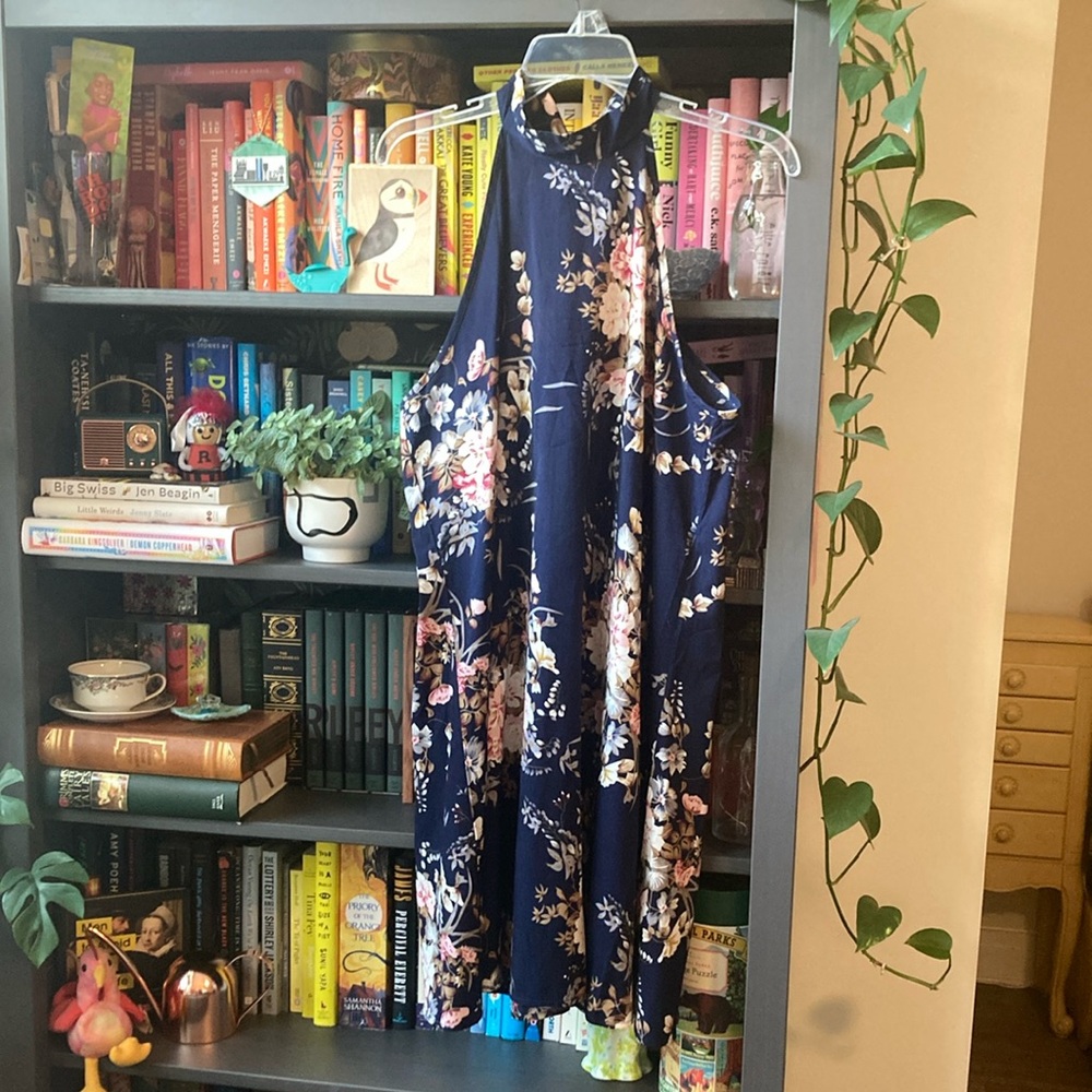 Floral Halter Dress in Navy Blue